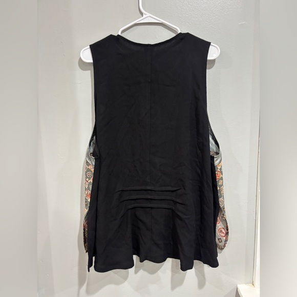 YASUKO Vest Womens Medium/Large Black Kimono Silk Pockets 1 Button Oriental Art - Picture 3 of 9